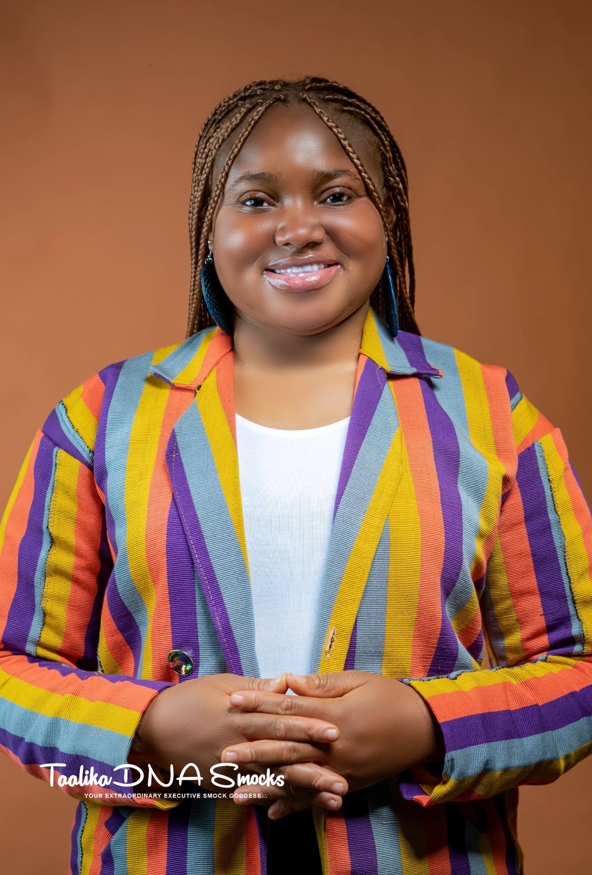 Founder wearing modern smock fashion